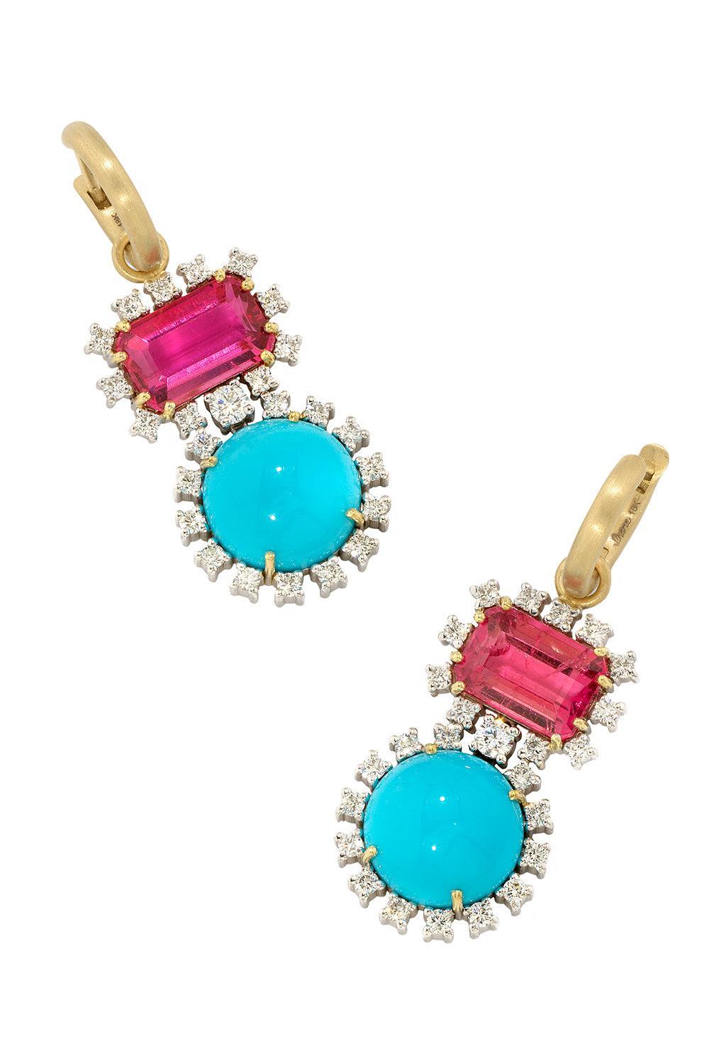 Rubellite Turquoise Gemmy Gem Earrings-YELLOW GOLD-JEWELRYFINE JEWELEARRING-IRENE NEUWIRTH JEWELRY