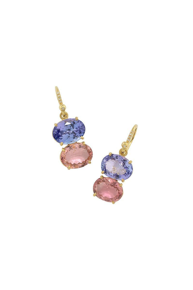Tanzanite Tourmaline Gemmy Gem Earrings-YELLOW GOLD-JEWELRYFINE JEWELEARRING-IRENE NEUWIRTH JEWELRY