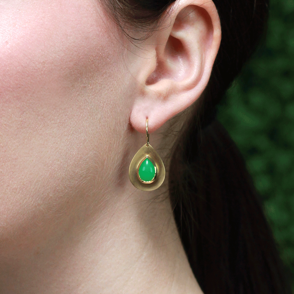 IRENE NEUWIRTH JEWELRY-Tear Drop Chrysoprase Earrings-YELLOW GOLD