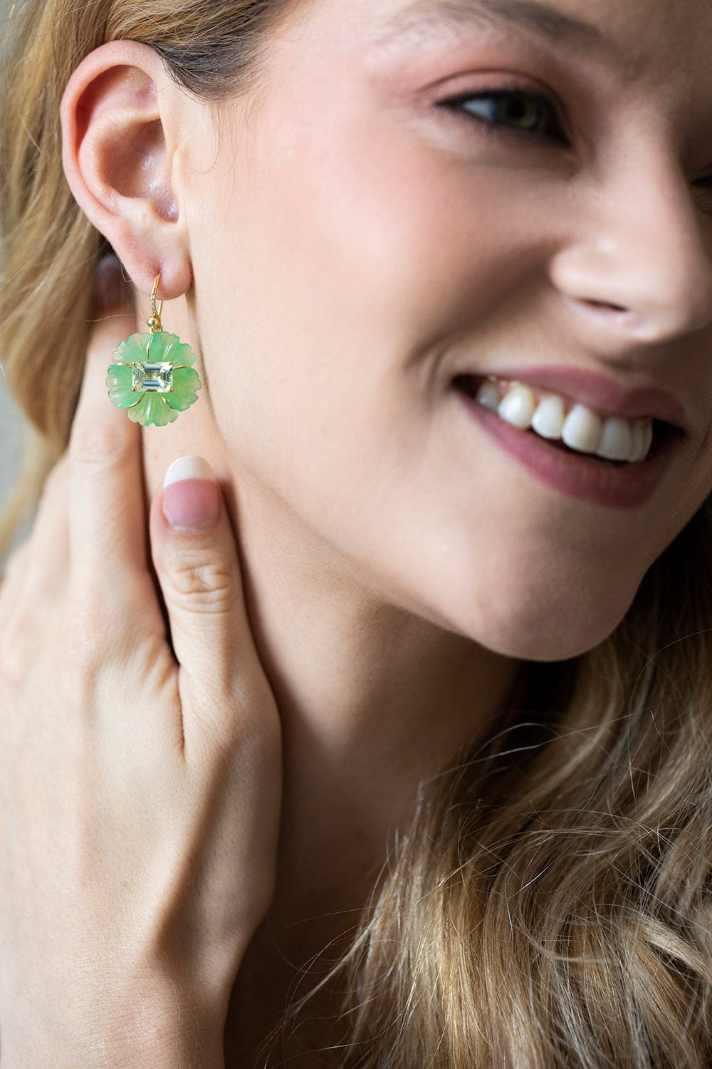 IRENE NEUWIRTH JEWELRY-Tropical Flower Chrysoprase Earrings-YELLOW GOLD