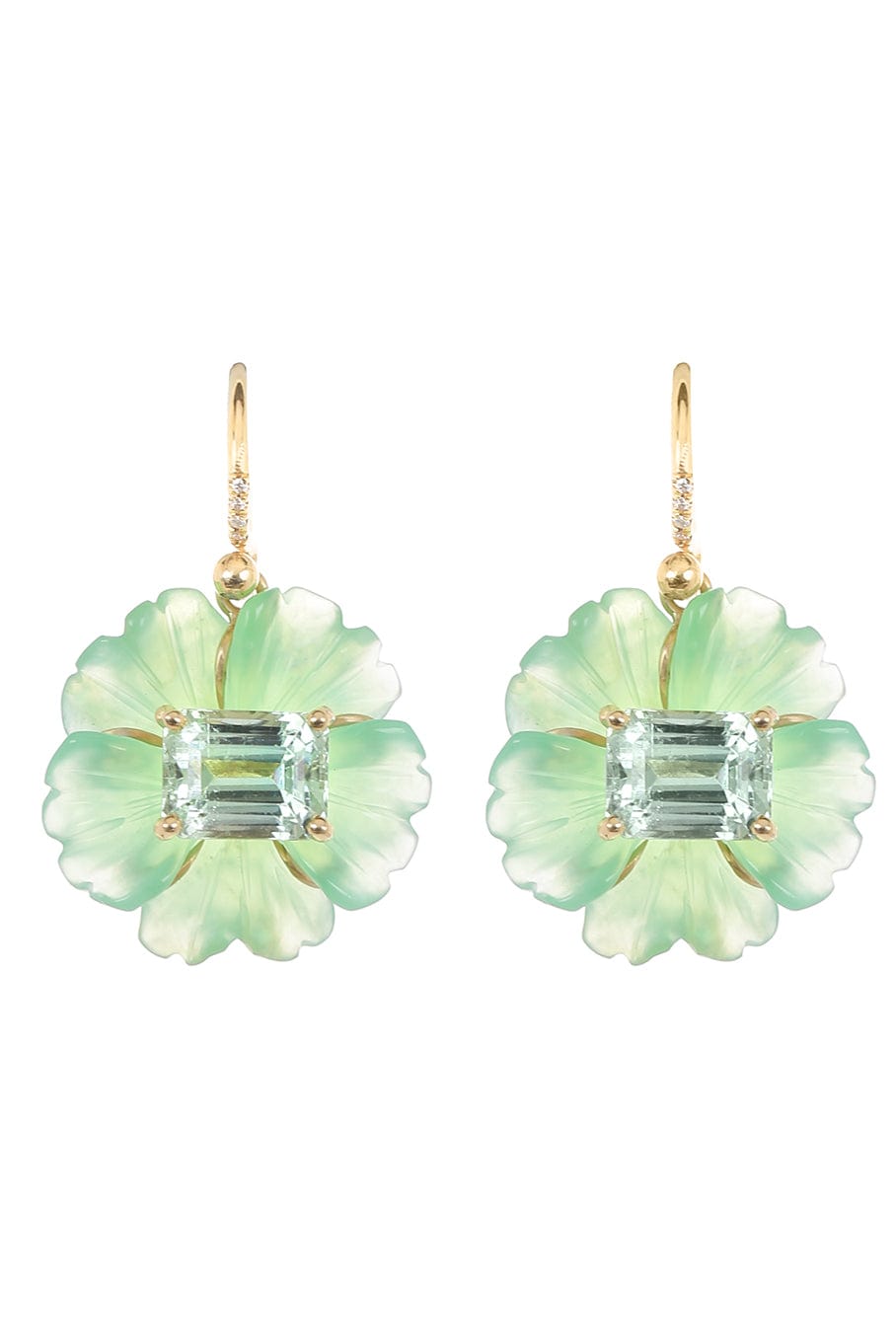 IRENE NEUWIRTH JEWELRY-Tropical Flower Chrysoprase Earrings-YELLOW GOLD