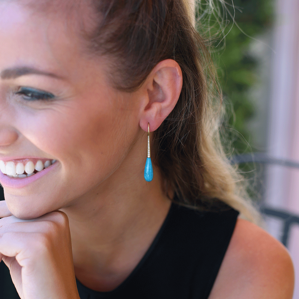 IRENE NEUWIRTH JEWELRY-Turquoise Long Drop Earrings-YELLOW GOLD