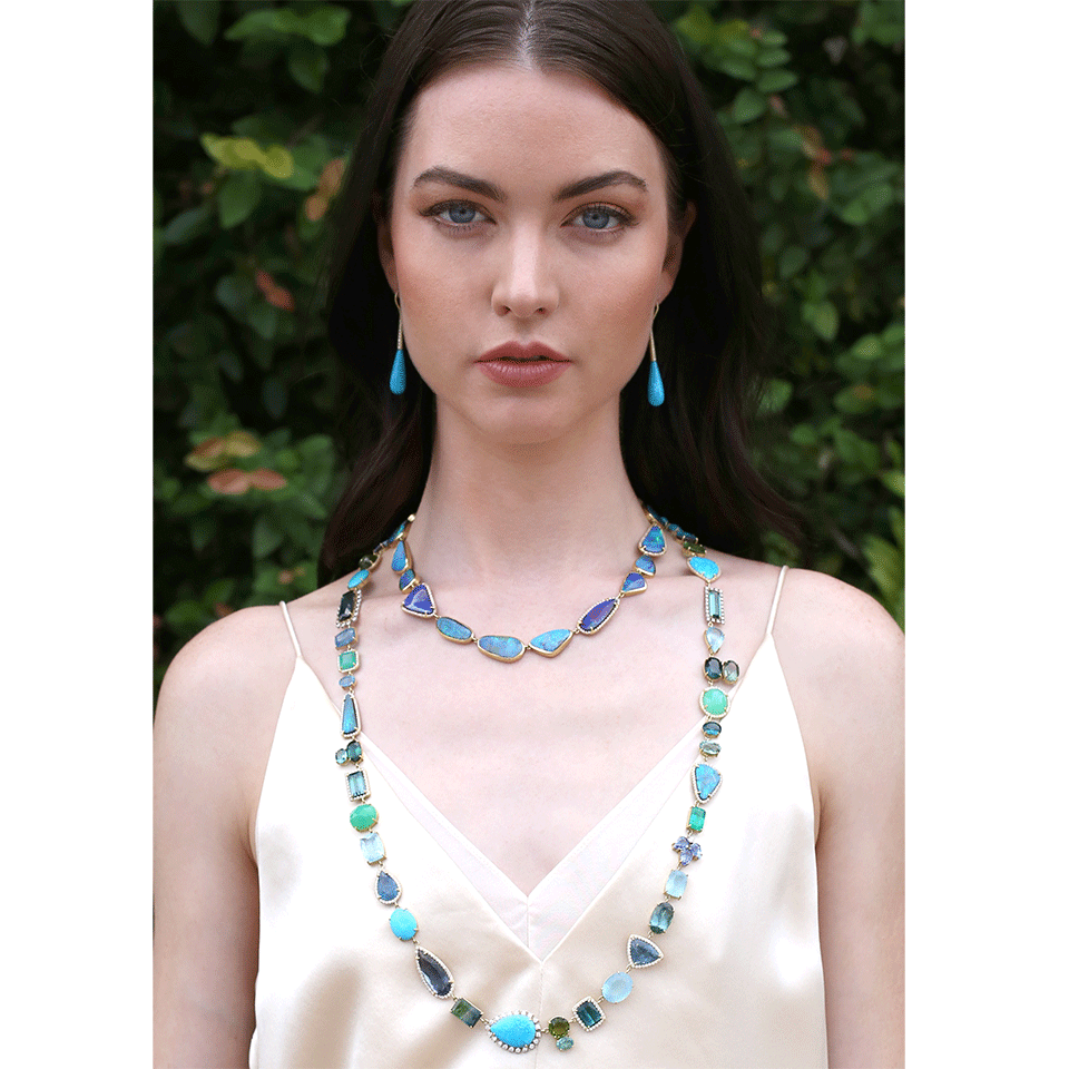 IRENE NEUWIRTH JEWELRY-Turquoise Long Drop Earrings-YELLOW GOLD