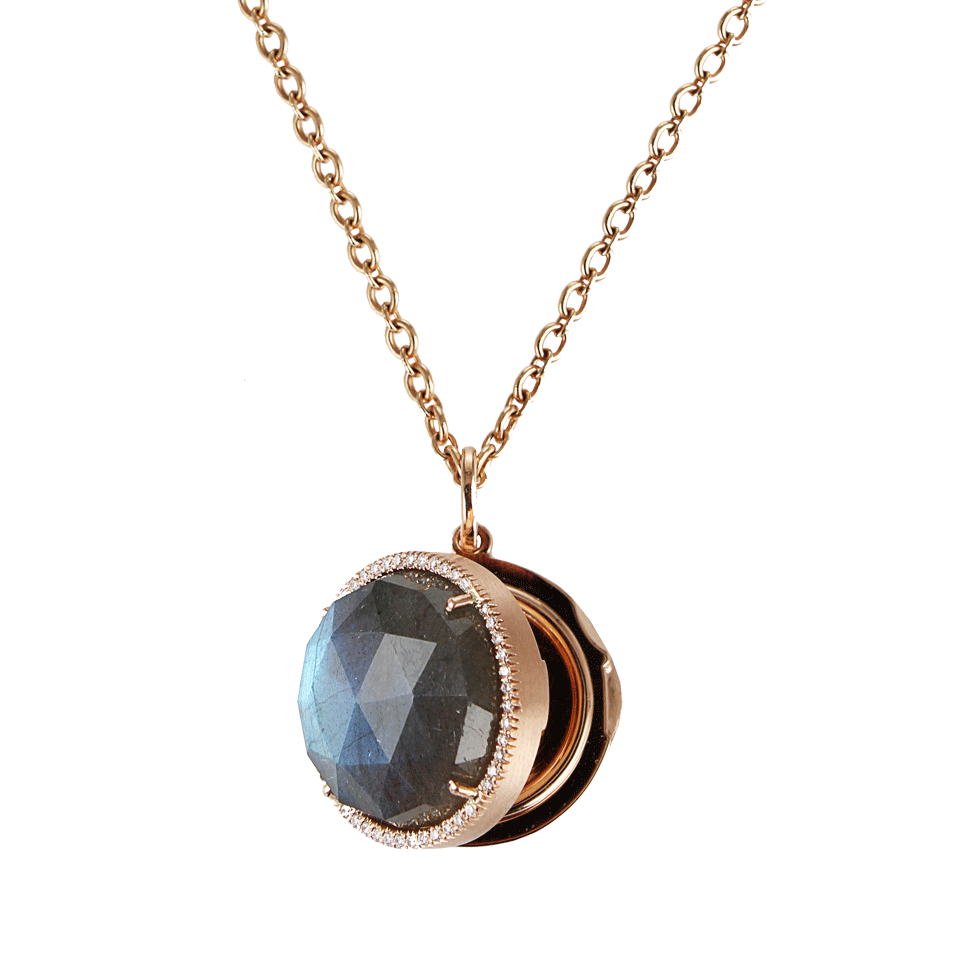 IRENE NEUWIRTH JEWELRY-Labradorite And Diamond Locket Necklace-ROSE GLD