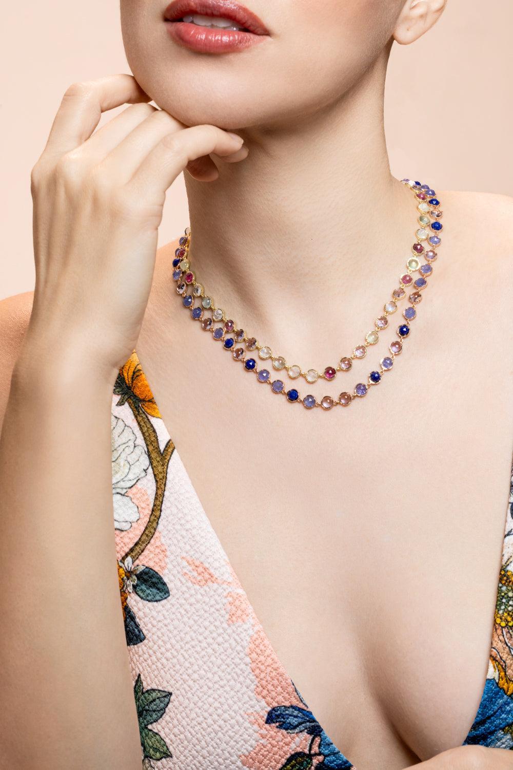 Lapis Tanzanite Small Classic Link Necklace-ROSE GOLD-16-JEWELRYFINE JEWELNECKLACE O-IRENE NEUWIRTH JEWELRY