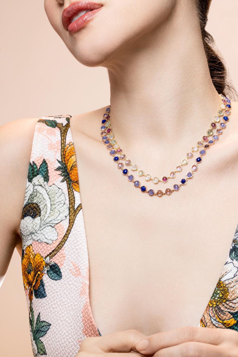 Lapis Tanzanite Small Classic Link Necklace-ROSE GOLD-16-JEWELRYFINE JEWELNECKLACE O-IRENE NEUWIRTH JEWELRY