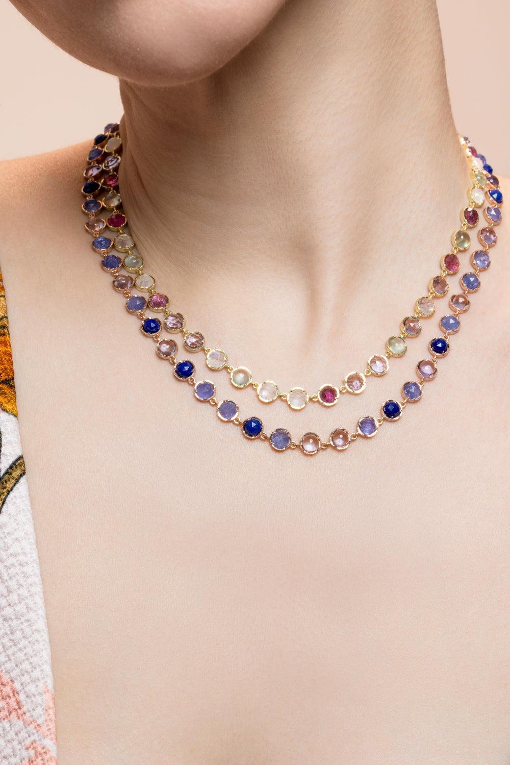 Lapis Tanzanite Small Classic Link Necklace-ROSE GOLD-16-JEWELRYFINE JEWELNECKLACE O-IRENE NEUWIRTH JEWELRY