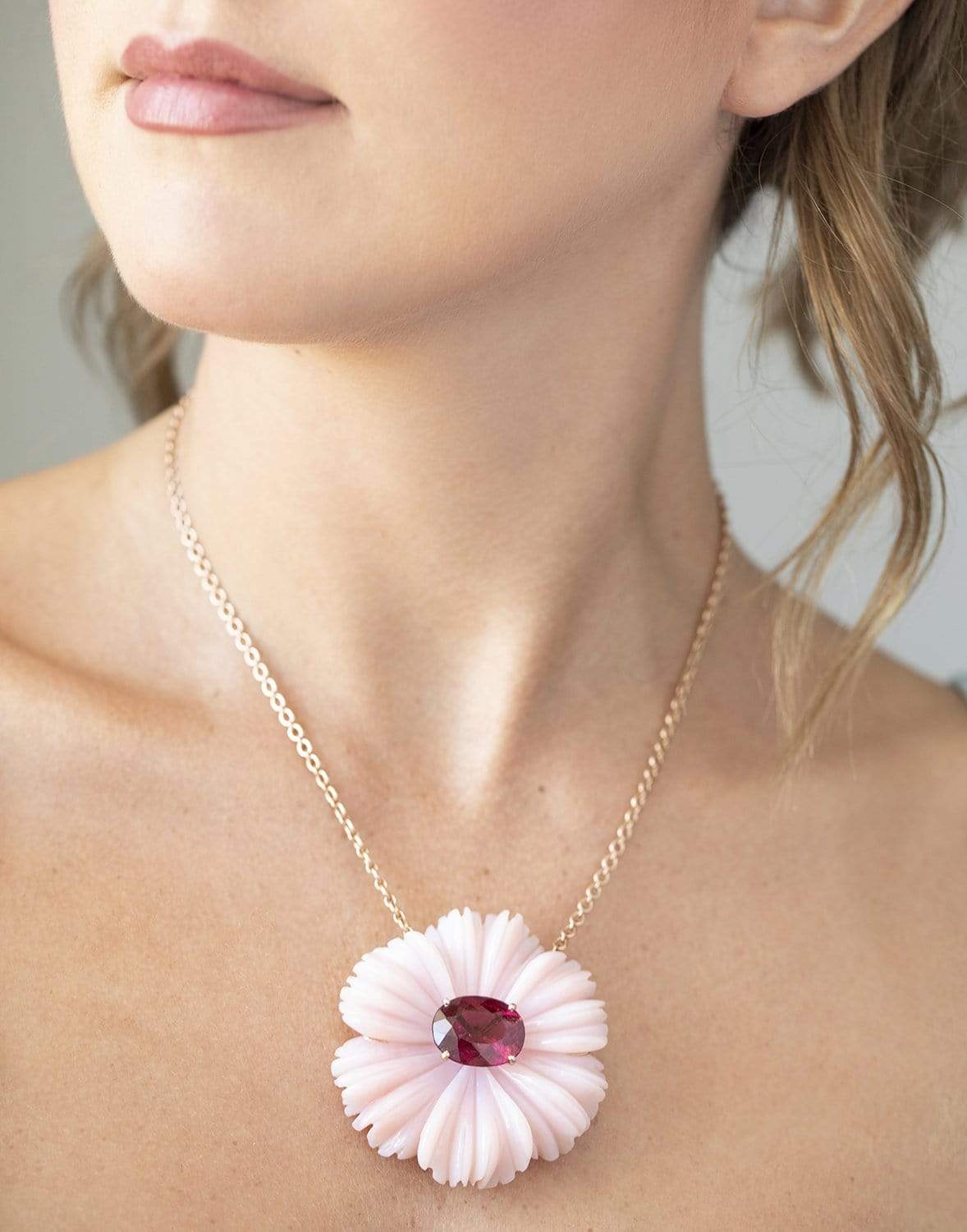IRENE NEUWIRTH JEWELRY-Botanical Carved Pink Opal Flower-ROSE GOLD