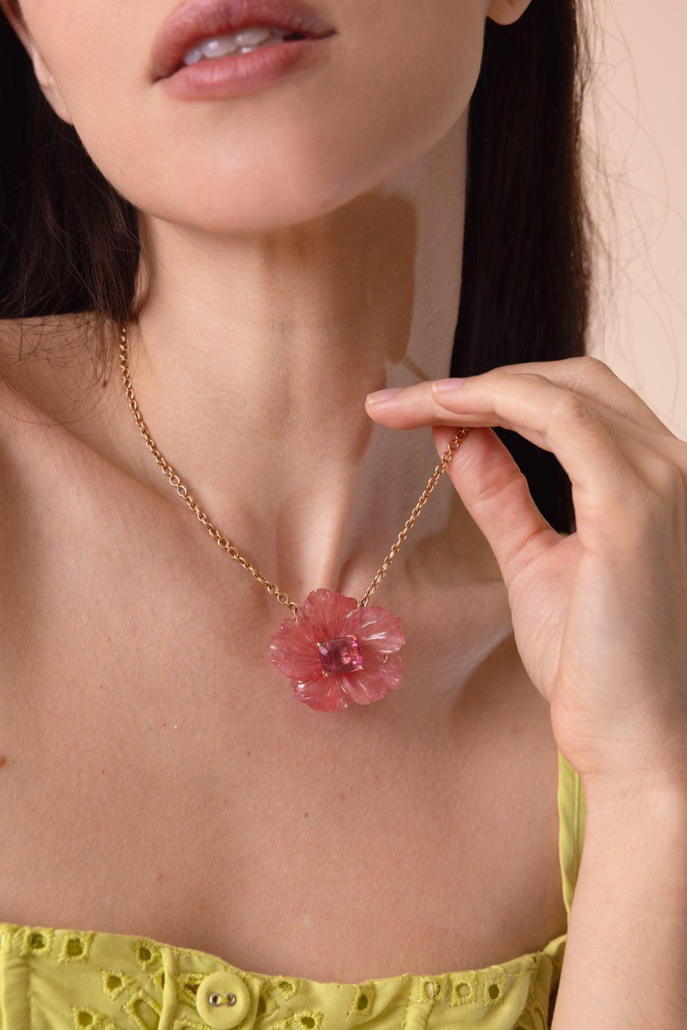 IRENE NEUWIRTH JEWELRY-Botanical Rhodochrosite Tropical Flower Necklace-ROSE GOLD