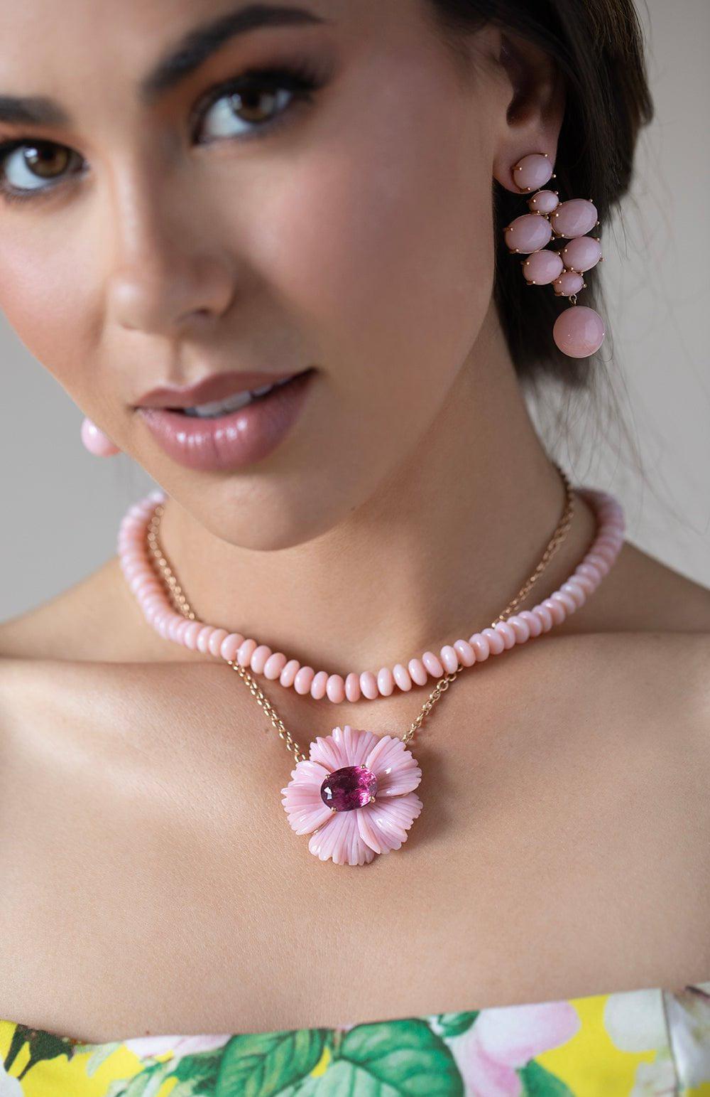 IRENE NEUWIRTH JEWELRY-Carved Pink Opal Flower Necklace-ROSE GOLD