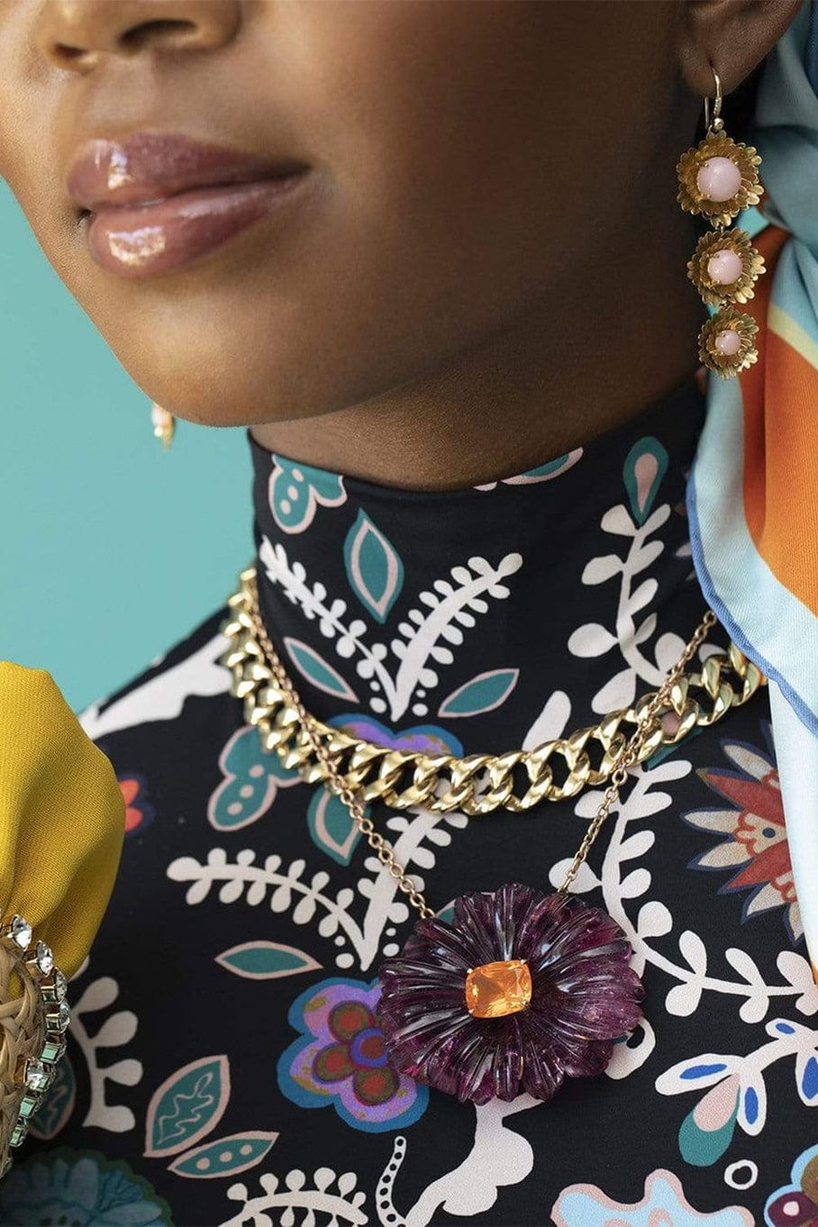 IRENE NEUWIRTH JEWELRY-Carved Pink Tourmaline Tropical Flower Necklace-ROSE GOLD