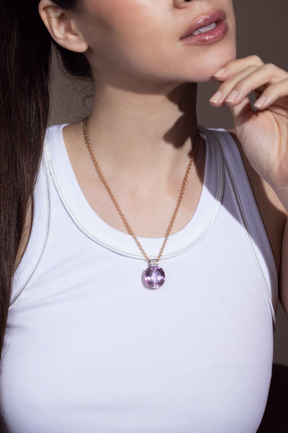 IRENE NEUWIRTH JEWELRY-Gemmy Gem Kunzite Diamond Necklace-ROSE GOLD