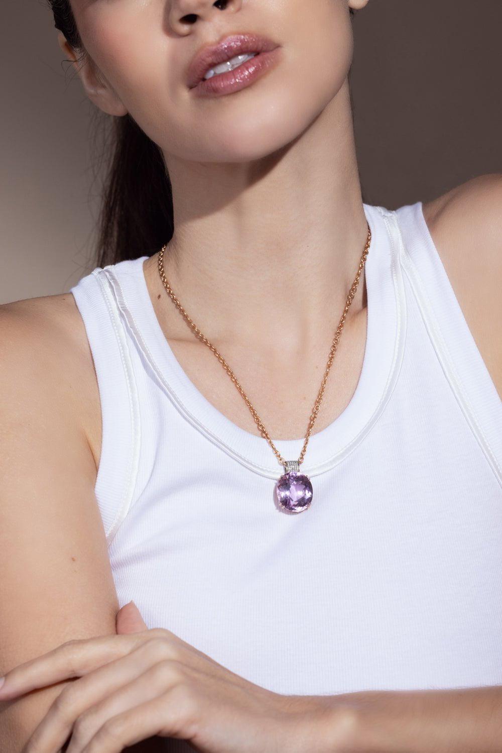 IRENE NEUWIRTH JEWELRY-Gemmy Gem Kunzite Diamond Necklace-ROSE GOLD