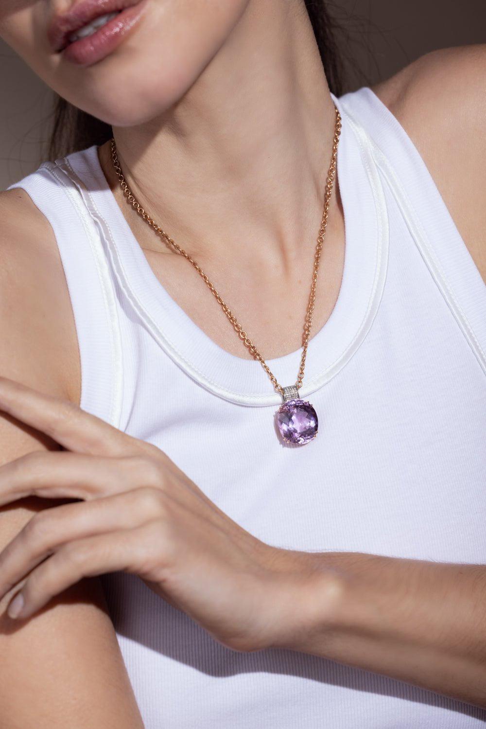 IRENE NEUWIRTH JEWELRY-Gemmy Gem Kunzite Diamond Necklace-ROSE GOLD