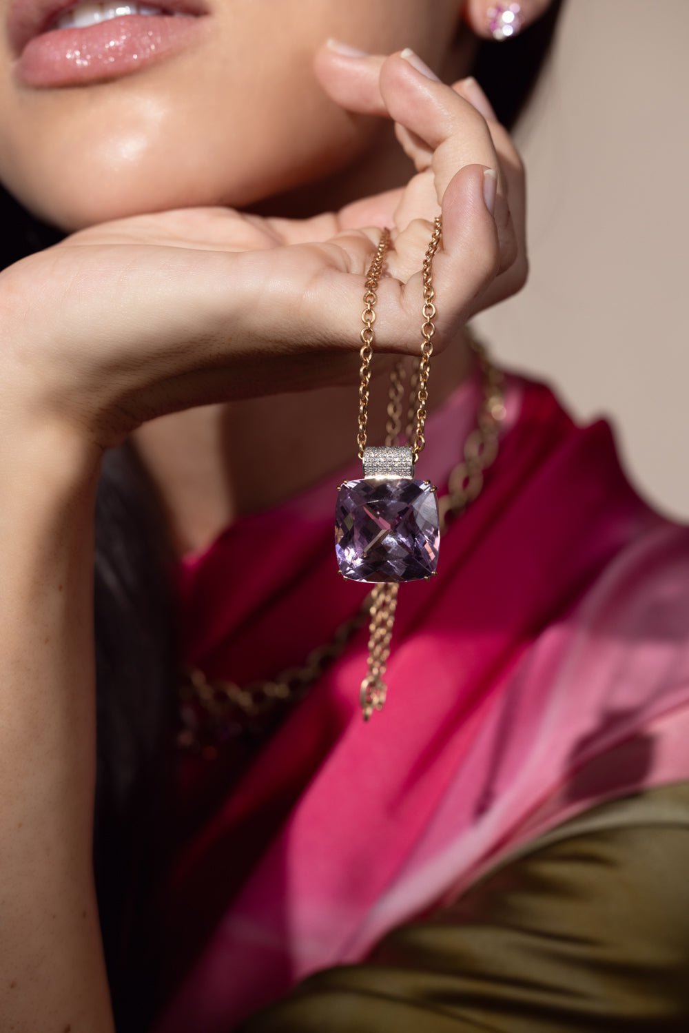IRENE NEUWIRTH JEWELRY-Gemmy Gem Kunzite Diamond Pendant Necklace-ROSE GOLD