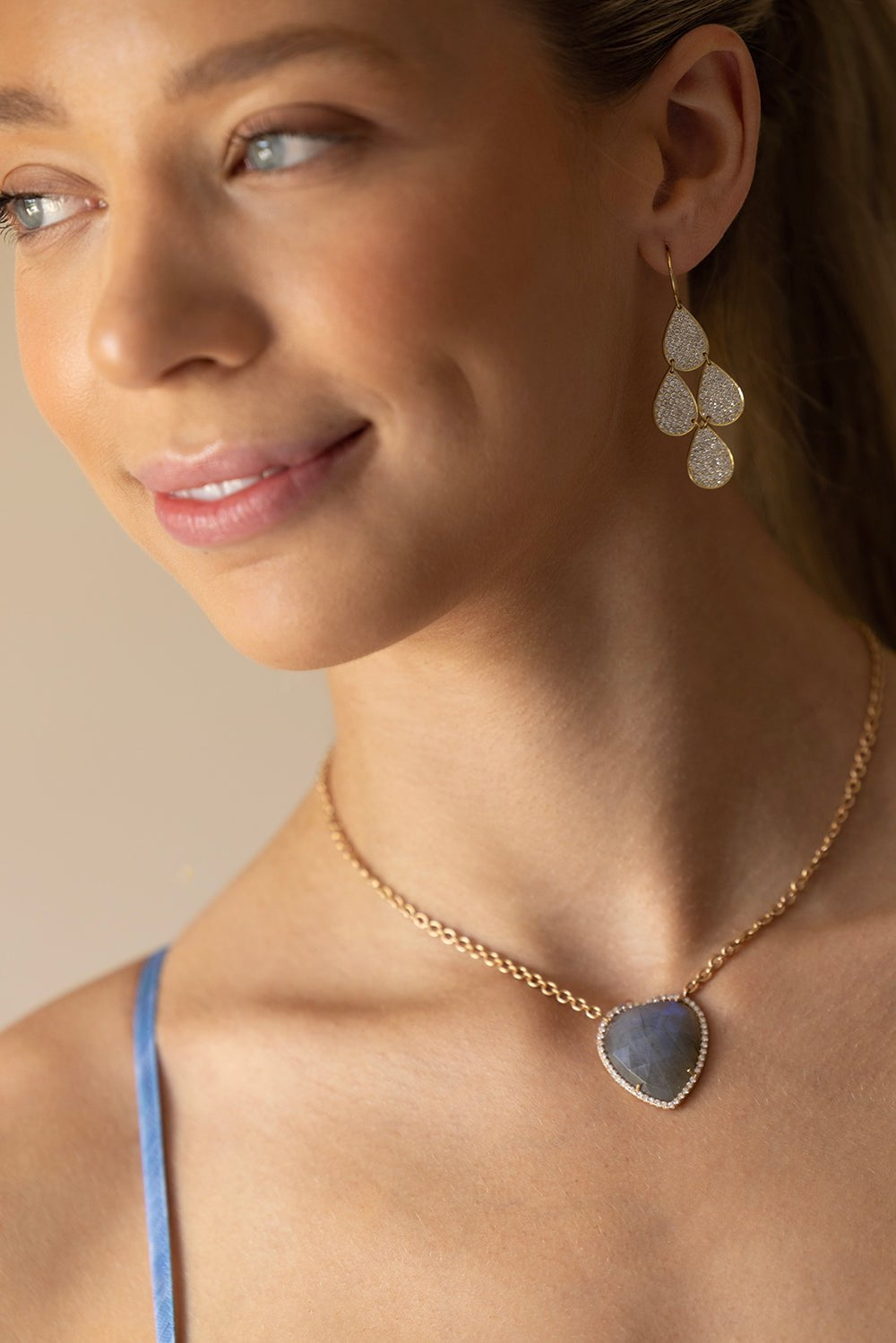 IRENE NEUWIRTH JEWELRY-Labradorite Diamond Heart Necklace-ROSE GOLD
