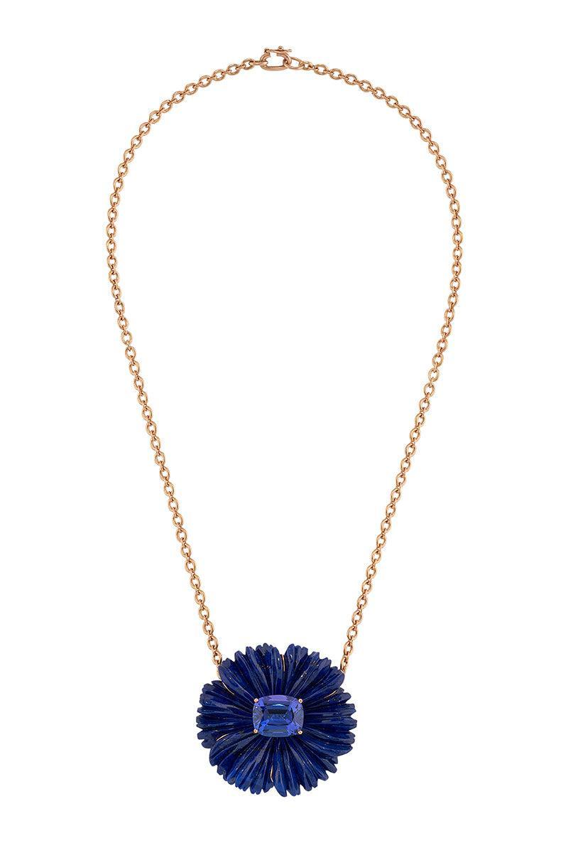 Lapis Tanzanite Tropical Flower Necklace-ROSE GOLD-JEWELRYFINE JEWELNECKLACE O-IRENE NEUWIRTH JEWELRY