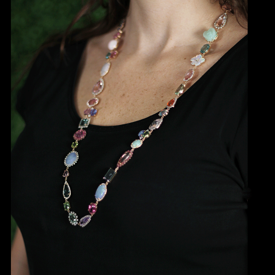 IRENE NEUWIRTH JEWELRY-Multi-Colored Stones Charm Necklace-ROSE GOLD