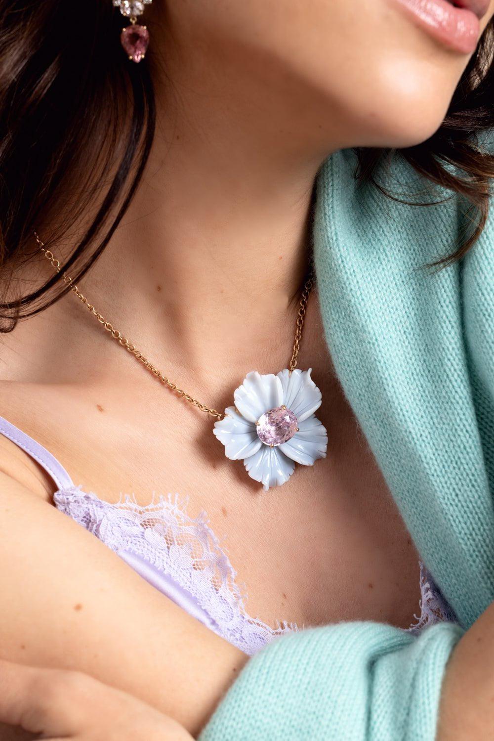 IRENE NEUWIRTH JEWELRY-Opal Kunzite Tropical Flower Necklace-ROSE GOLD