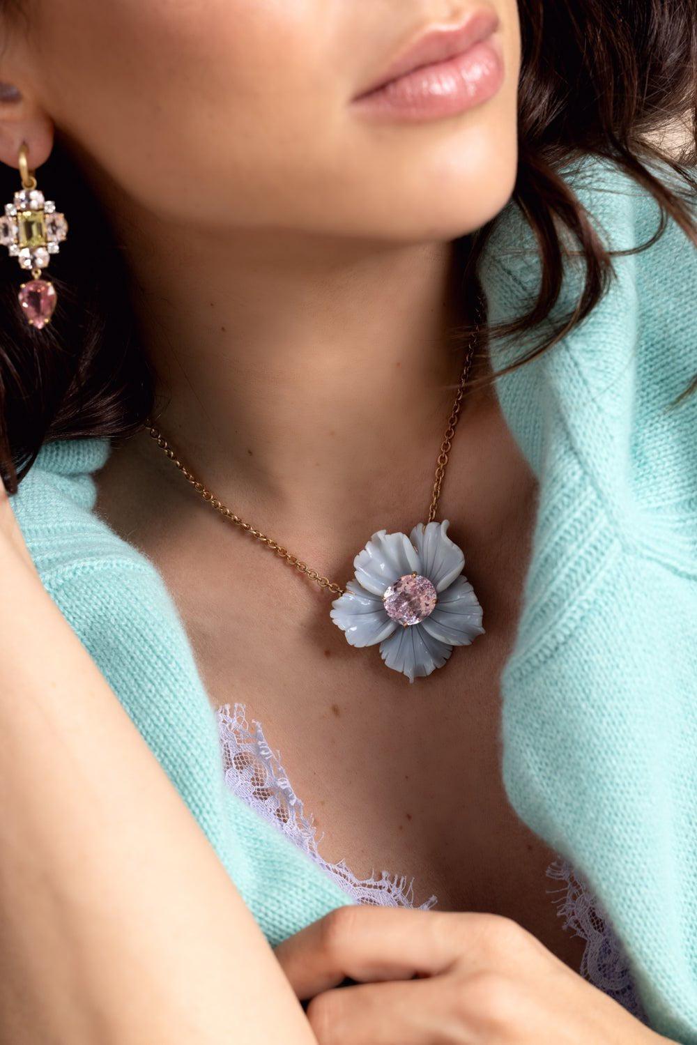 IRENE NEUWIRTH JEWELRY-Opal Kunzite Tropical Flower Necklace-ROSE GOLD