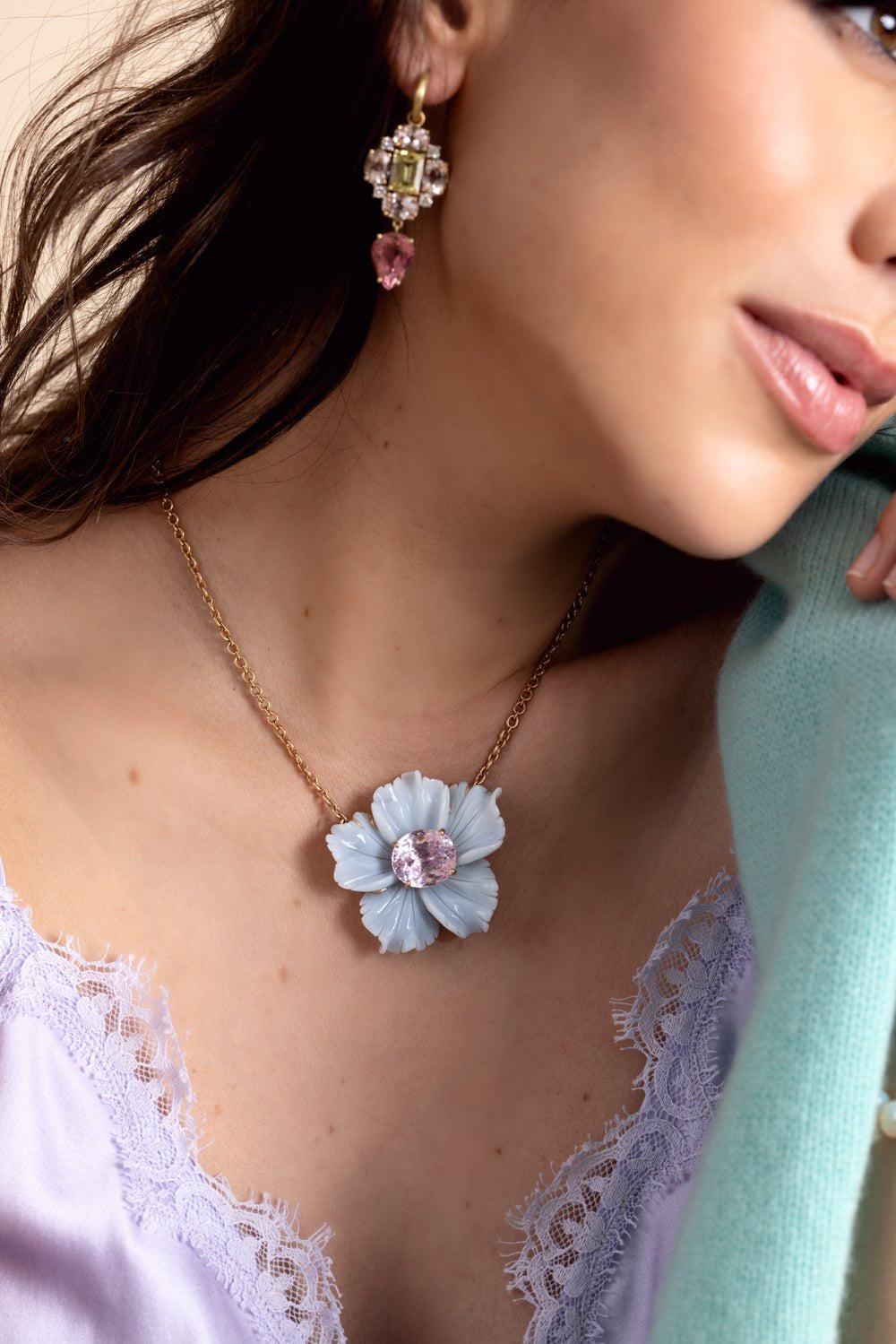 IRENE NEUWIRTH JEWELRY-Opal Kunzite Tropical Flower Necklace-ROSE GOLD