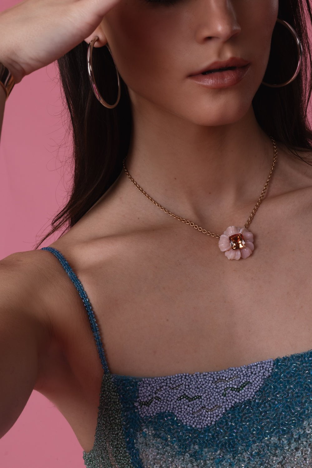 IRENE NEUWIRTH JEWELRY-Pink Opal Tropical Flower Necklace-ROSE GOLD