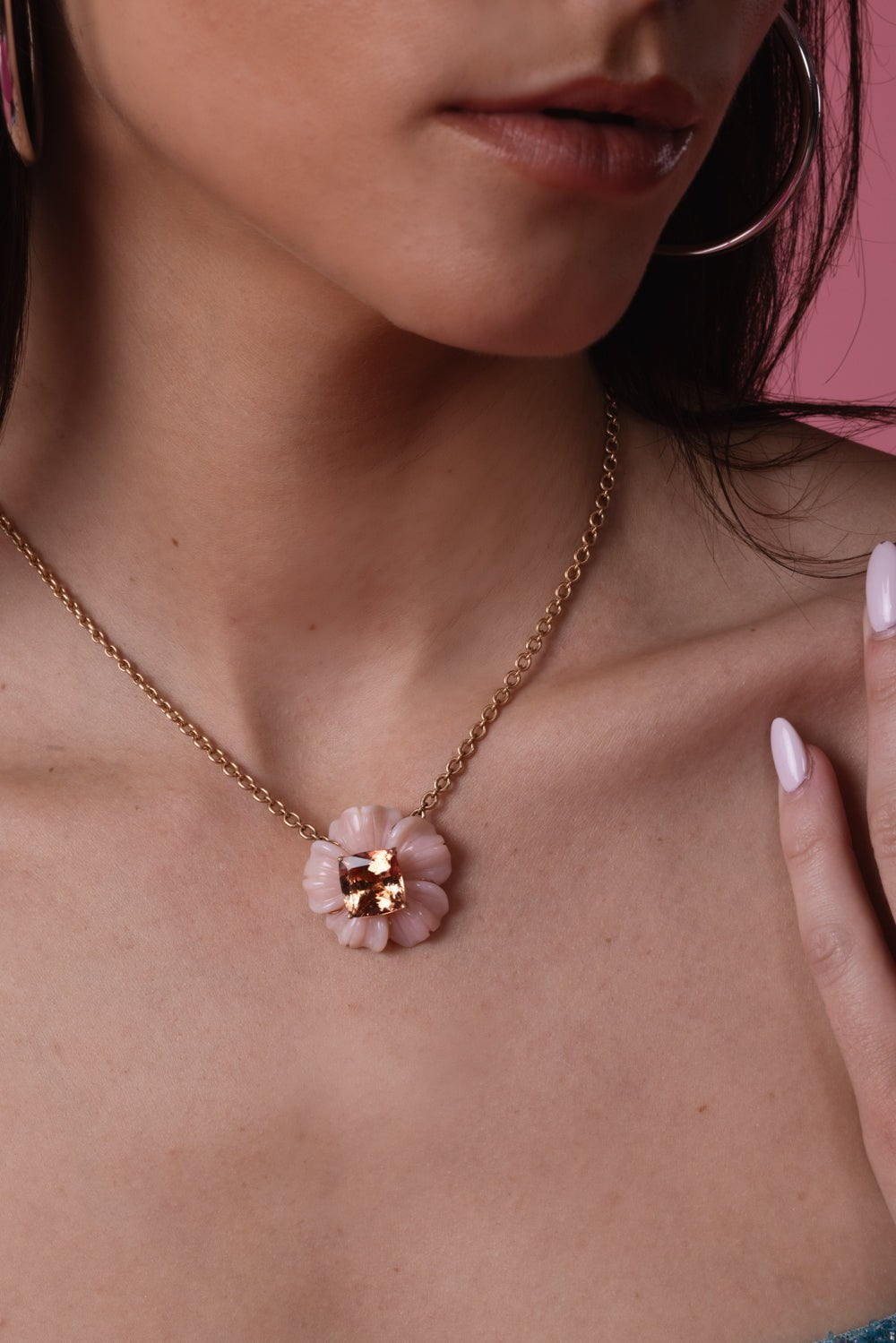 IRENE NEUWIRTH JEWELRY-Pink Opal Tropical Flower Necklace-ROSE GOLD