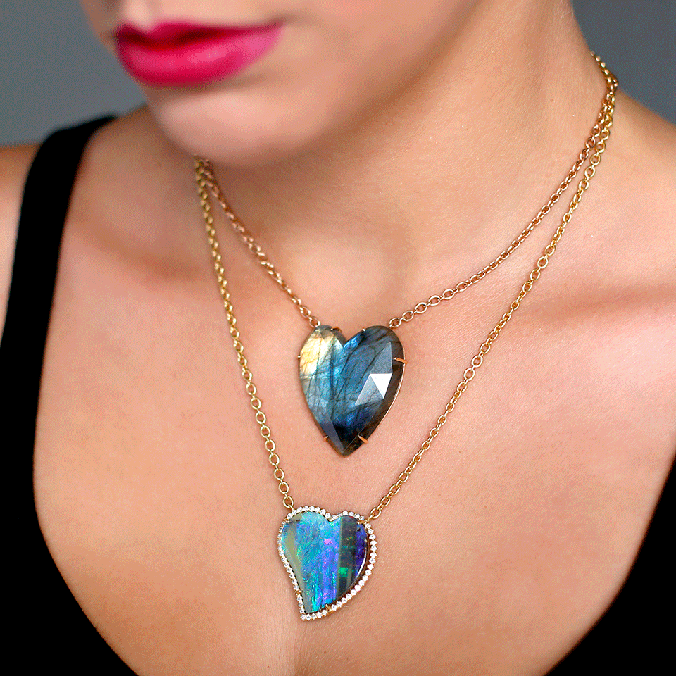 IRENE NEUWIRTH JEWELRY-Rose Cut Labradorite Heart Necklace-ROSE GOLD