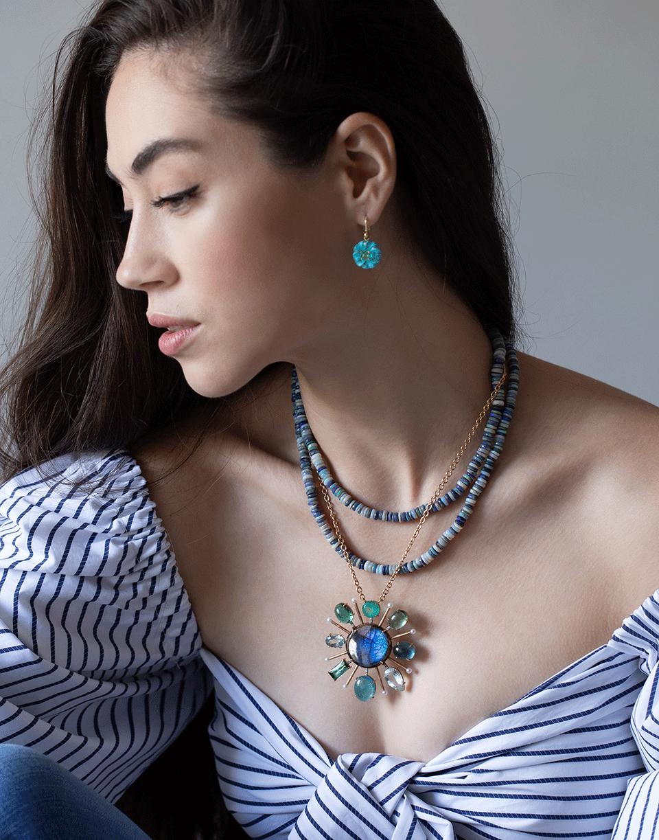 IRENE NEUWIRTH JEWELRY-Tourmaline Labradorite And Emerald Pendant Necklace-ROSE GOLD