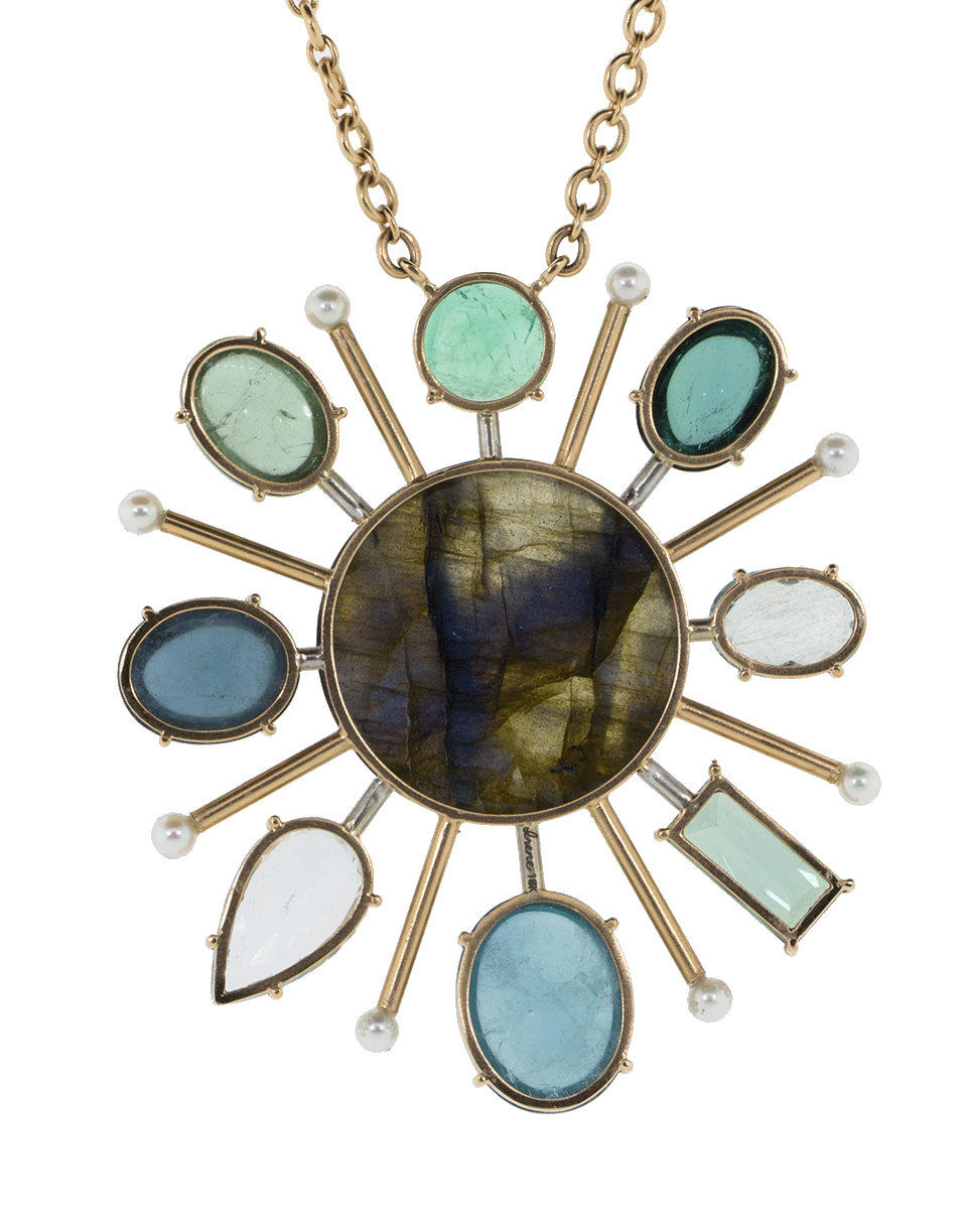 IRENE NEUWIRTH JEWELRY-Tourmaline Labradorite And Emerald Pendant Necklace-ROSE GOLD