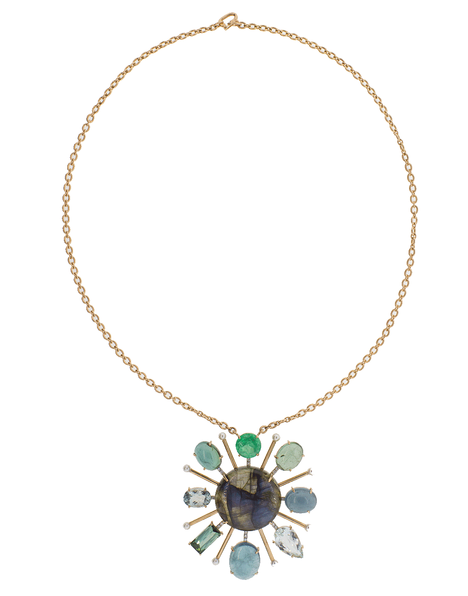 IRENE NEUWIRTH JEWELRY-Tourmaline Labradorite And Emerald Pendant Necklace-ROSE GOLD
