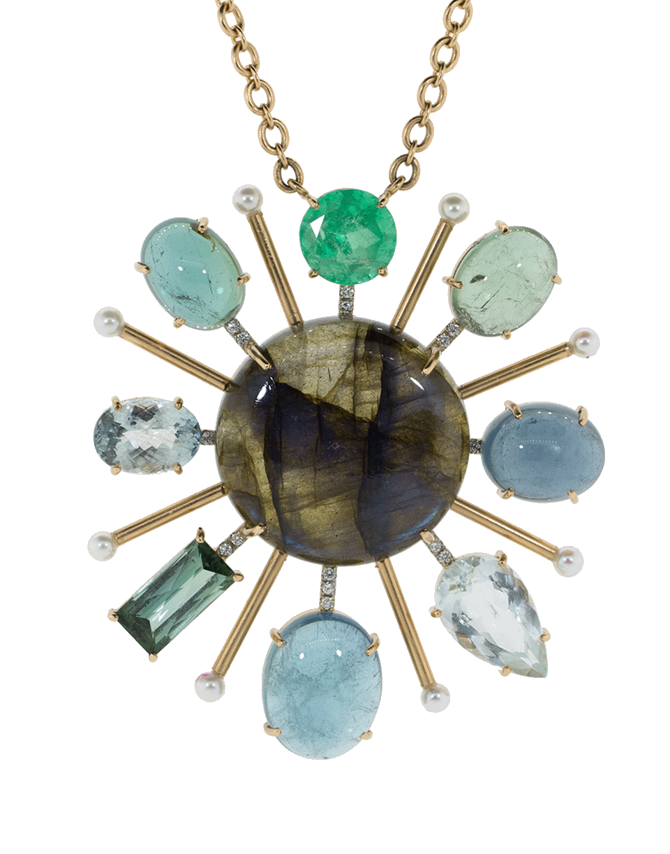 IRENE NEUWIRTH JEWELRY-Tourmaline Labradorite And Emerald Pendant Necklace-ROSE GOLD