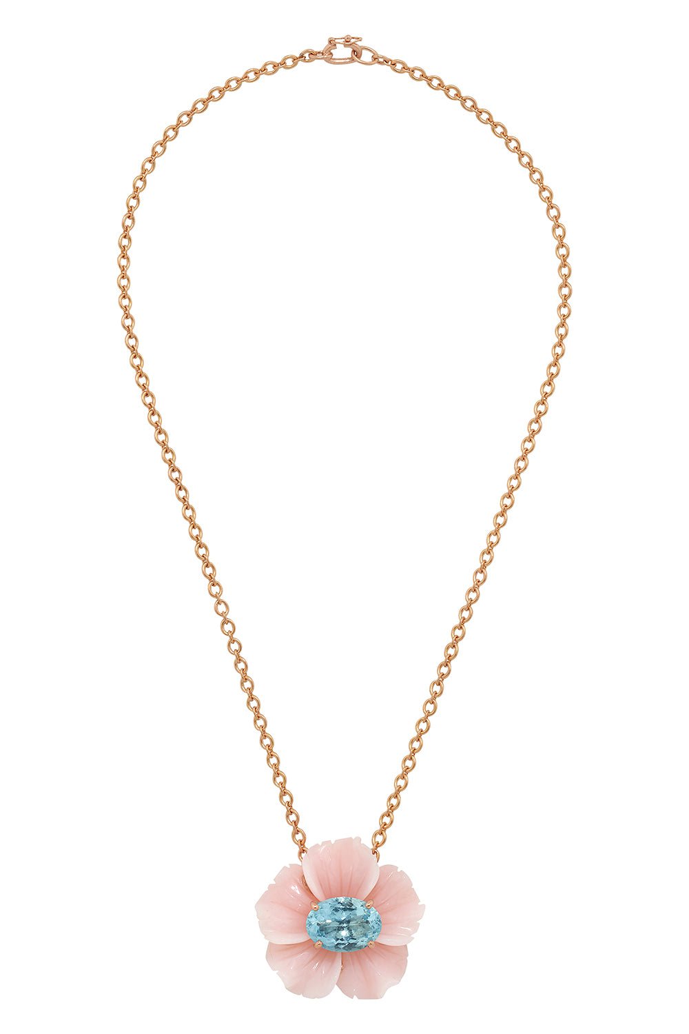 IRENE NEUWIRTH JEWELRY-Tropical Flower Pink Opal Aquamarine Necklace-ROSE GOLD