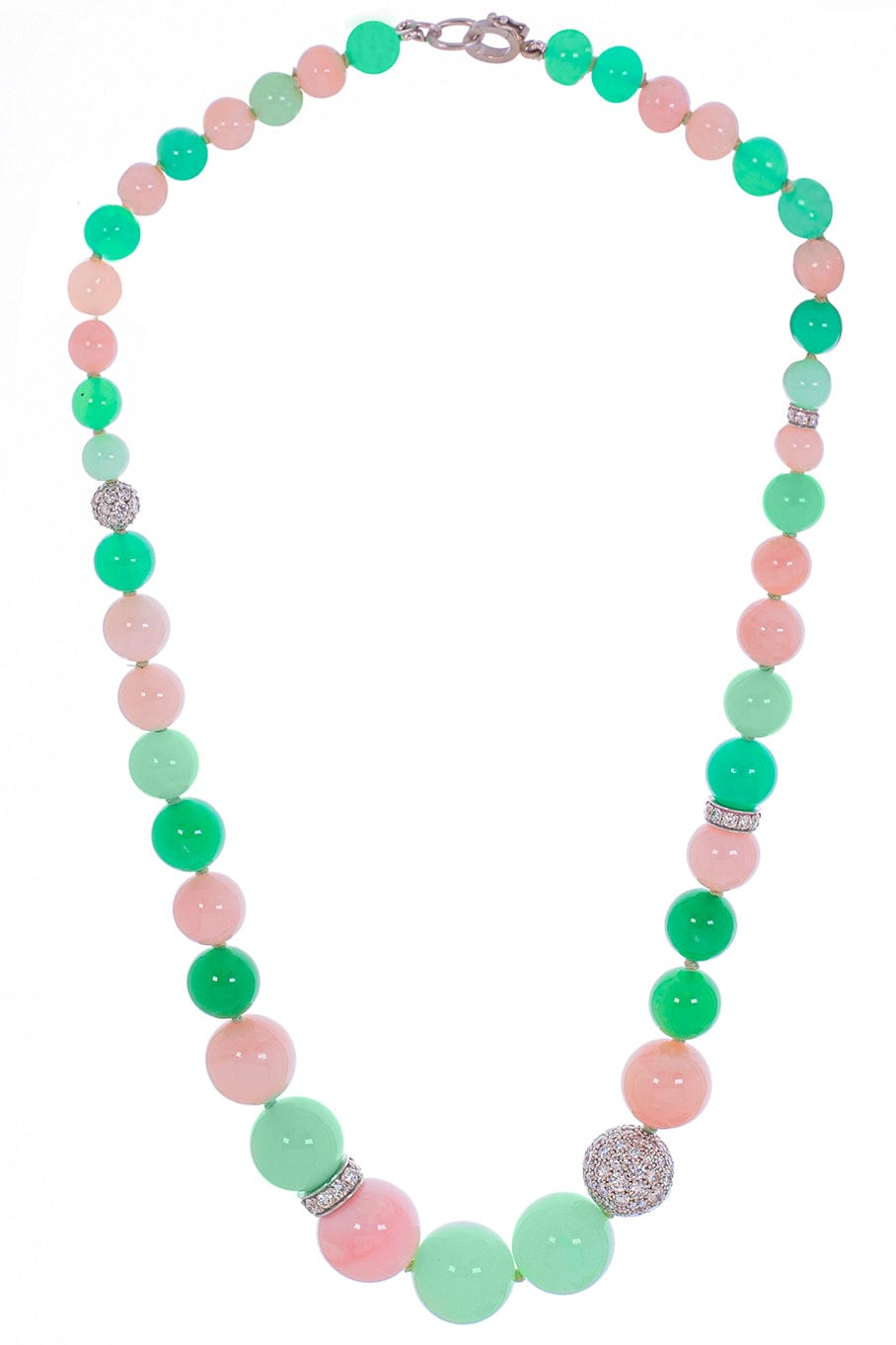 IRENE NEUWIRTH JEWELRY-Chrysoprase and Pink Opal Gumball Necklace-WHITE GOLD