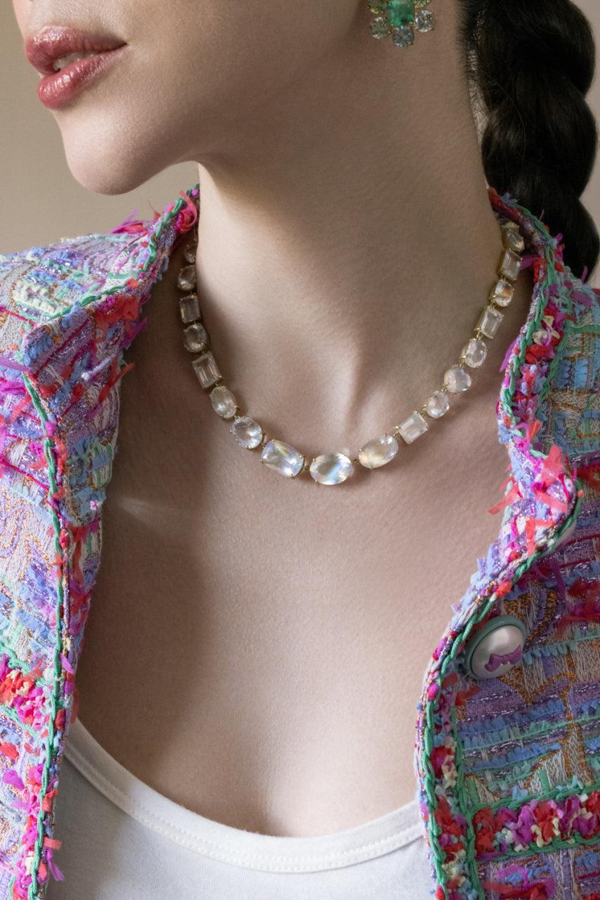 Rainbow Moonstone Gemmy Gem Necklace-YELLOW GOLD-15.75-JEWELRYFINE JEWELNECKLACE O-IRENE NEUWIRTH JEWELRY