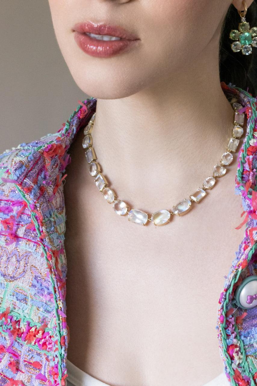 Rainbow Moonstone Gemmy Gem Necklace-YELLOW GOLD-15.75-JEWELRYFINE JEWELNECKLACE O-IRENE NEUWIRTH JEWELRY