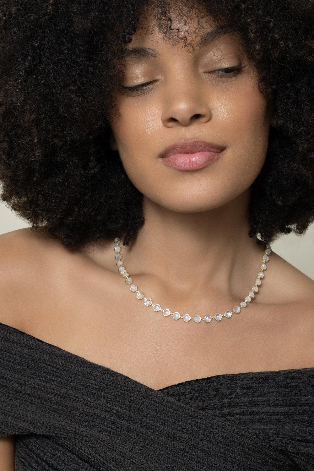 Rainbow Moonstone Classic Link Necklace-YELLOW GOLD-16-JEWELRYFINE JEWELNECKLACE O-IRENE NEUWIRTH JEWELRY