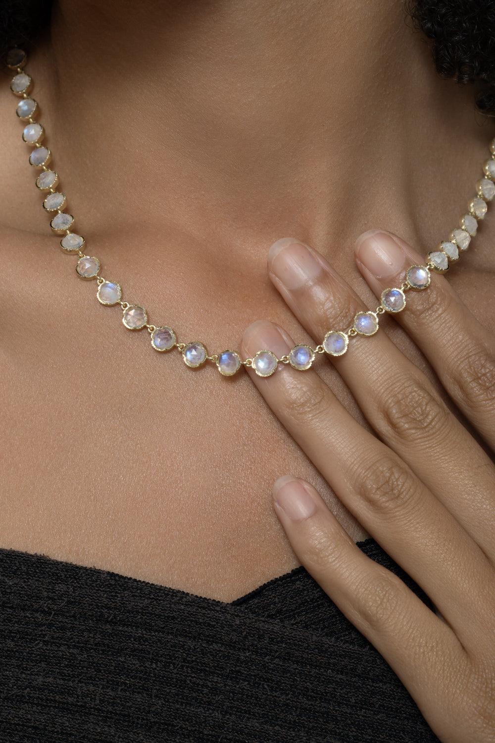 Rainbow Moonstone Classic Link Necklace-YELLOW GOLD-16-JEWELRYFINE JEWELNECKLACE O-IRENE NEUWIRTH JEWELRY