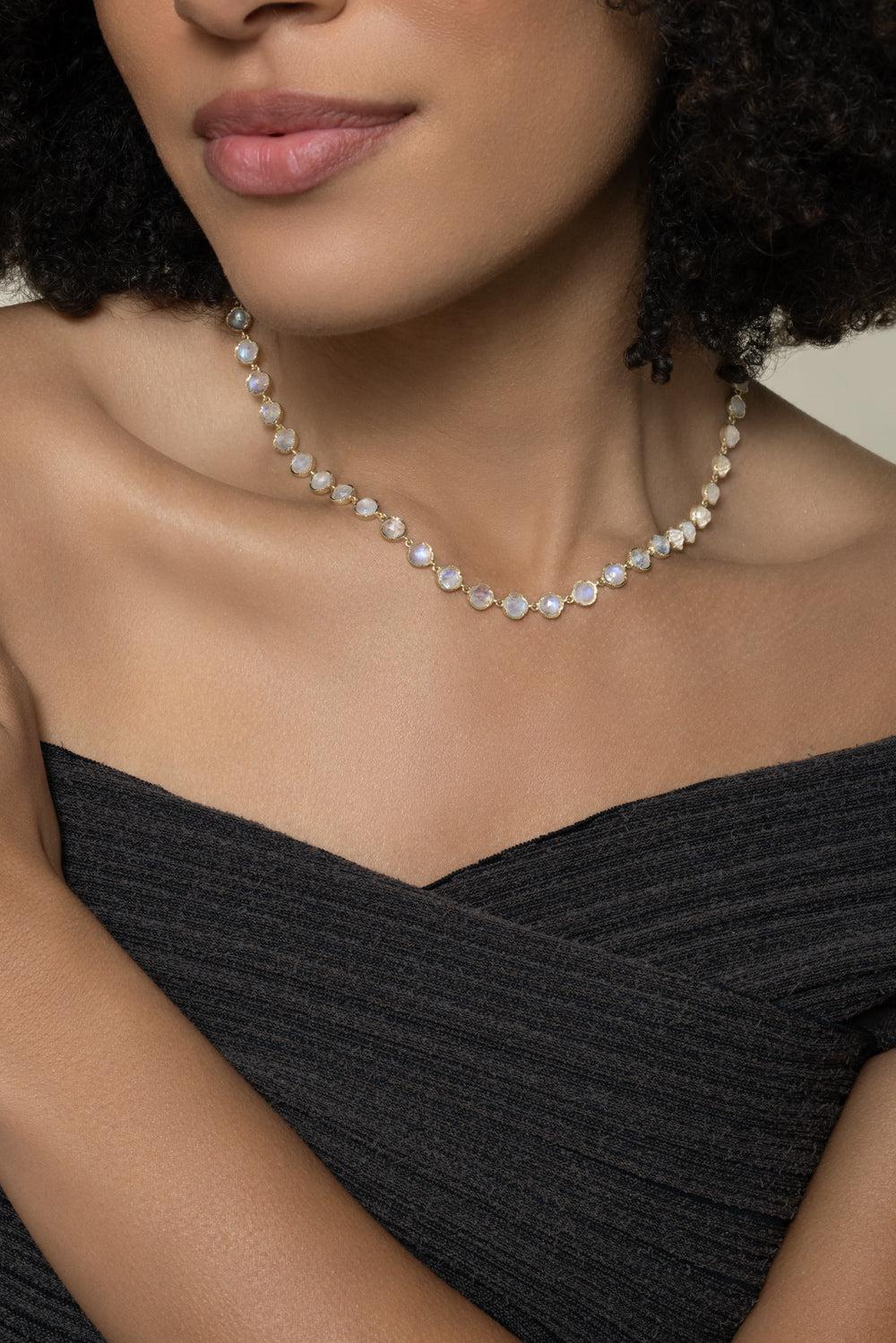 Rainbow Moonstone Classic Link Necklace-YELLOW GOLD-16-JEWELRYFINE JEWELNECKLACE O-IRENE NEUWIRTH JEWELRY