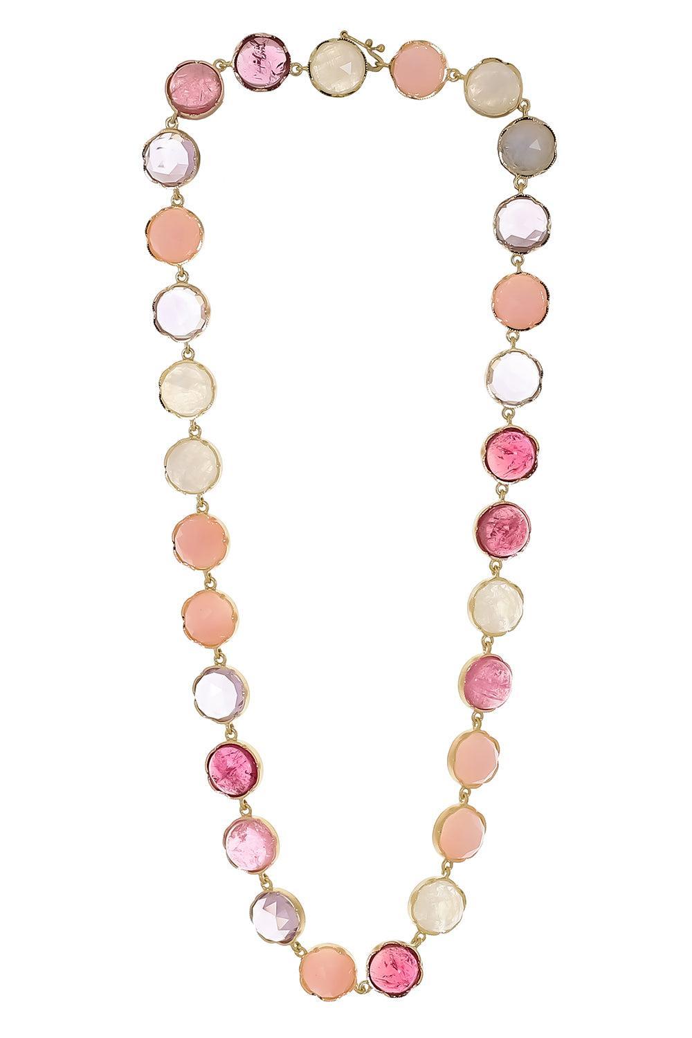 Pink Tourmaline Opal Moonstone Classic Necklace-YELLOW GOLD-18-JEWELRYFINE JEWELNECKLACE O-IRENE NEUWIRTH JEWELRY