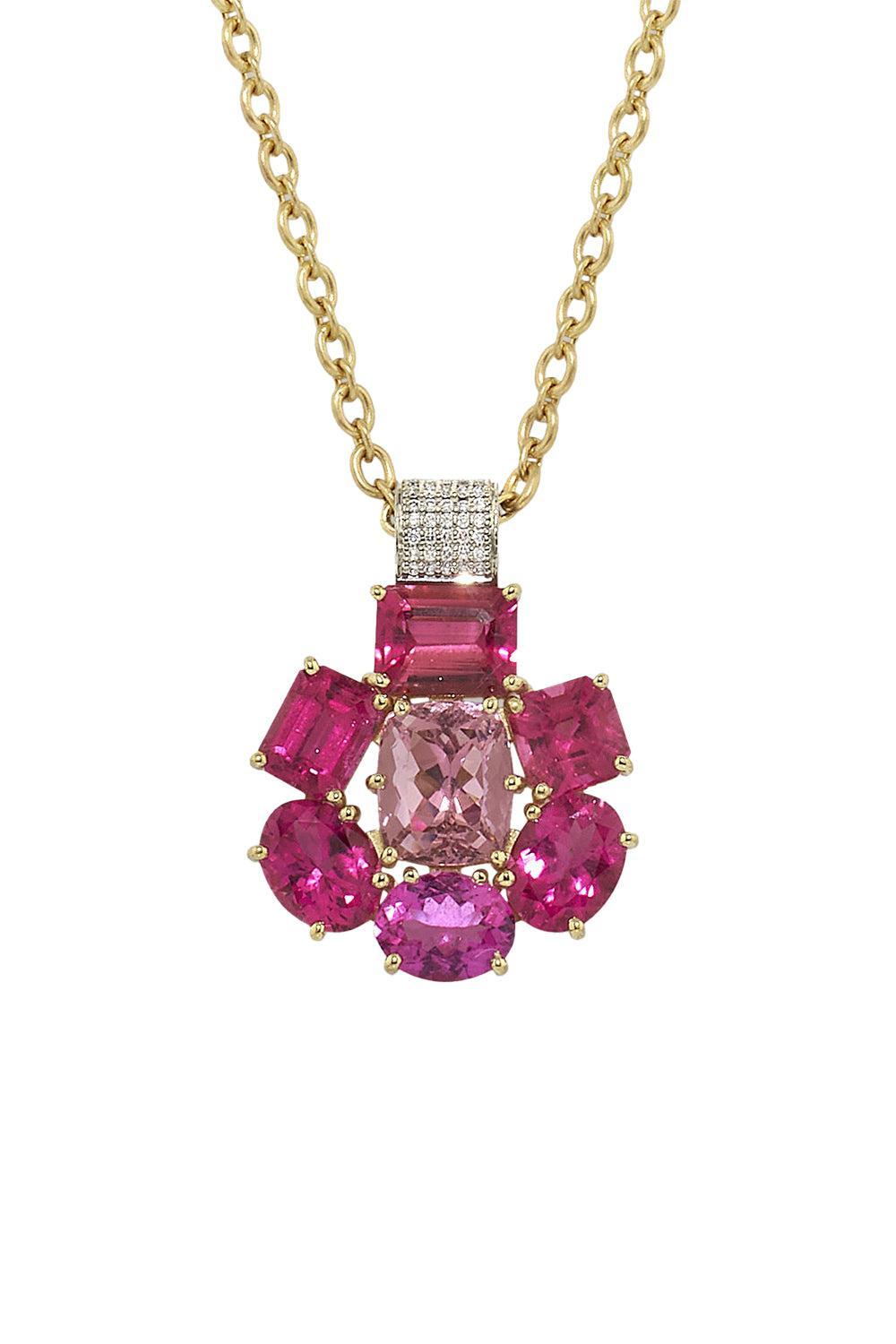 Rubellite Pink Tourmaline Gemmy Gem Floret Necklace-YELLOW GOLD-18-JEWELRYFINE JEWELNECKLACE O-IRENE NEUWIRTH JEWELRY