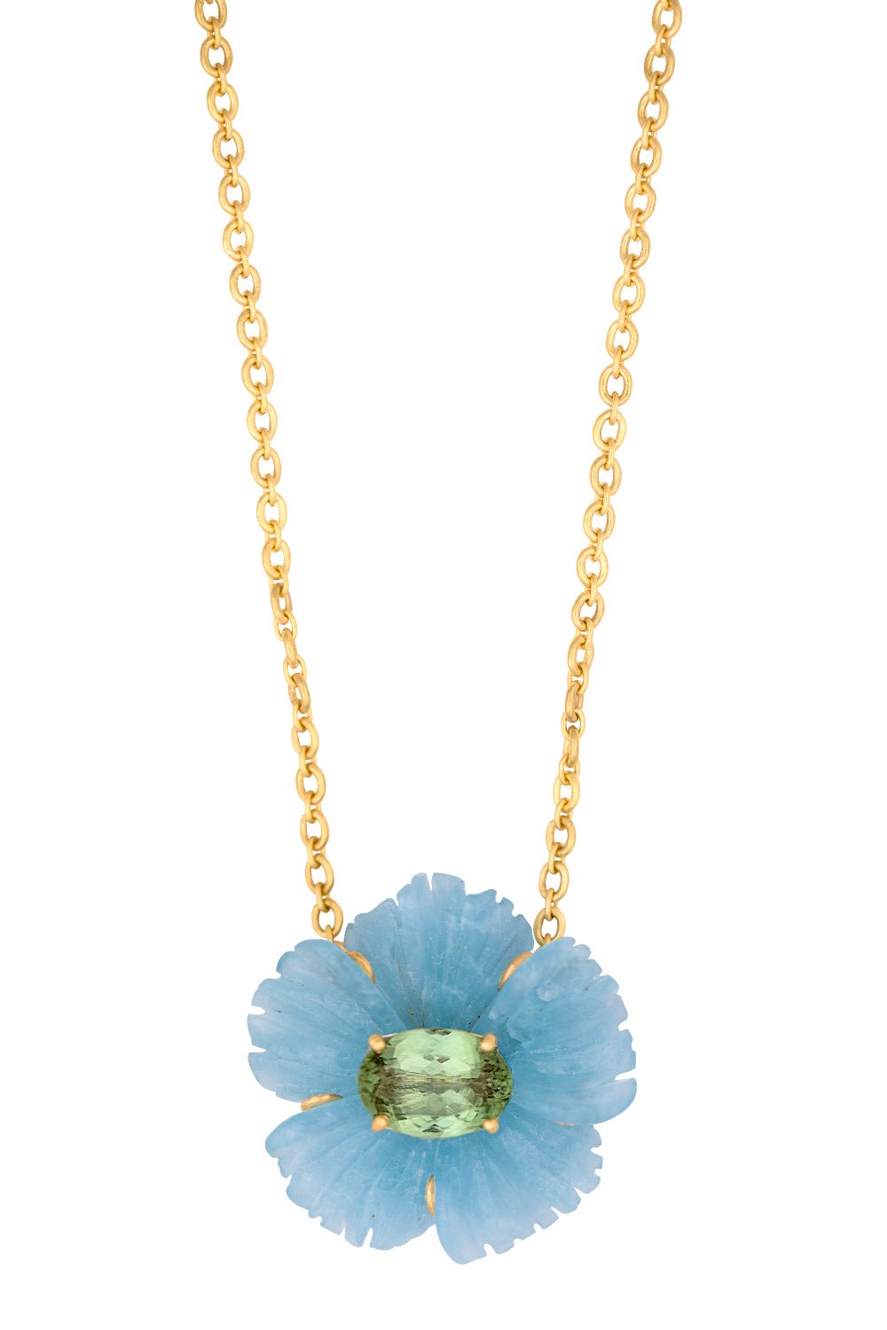 IRENE NEUWIRTH JEWELRY-Aquamarine Botanical Tropical Flower Necklace-YELLOW GOLD