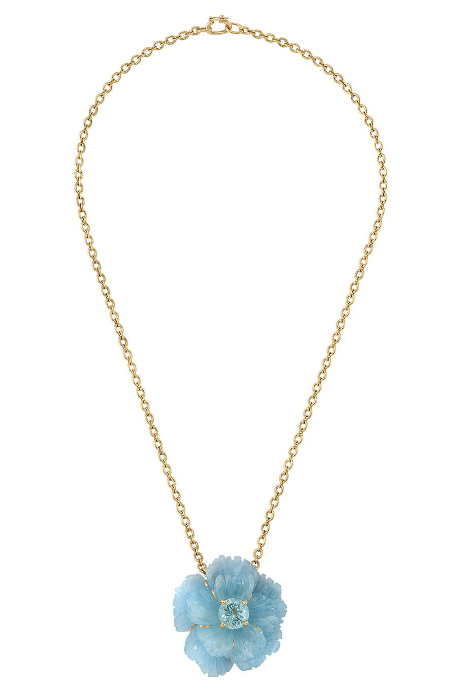 IRENE NEUWIRTH JEWELRY-Aquamarine Flower Necklace-YELLOW GOLD