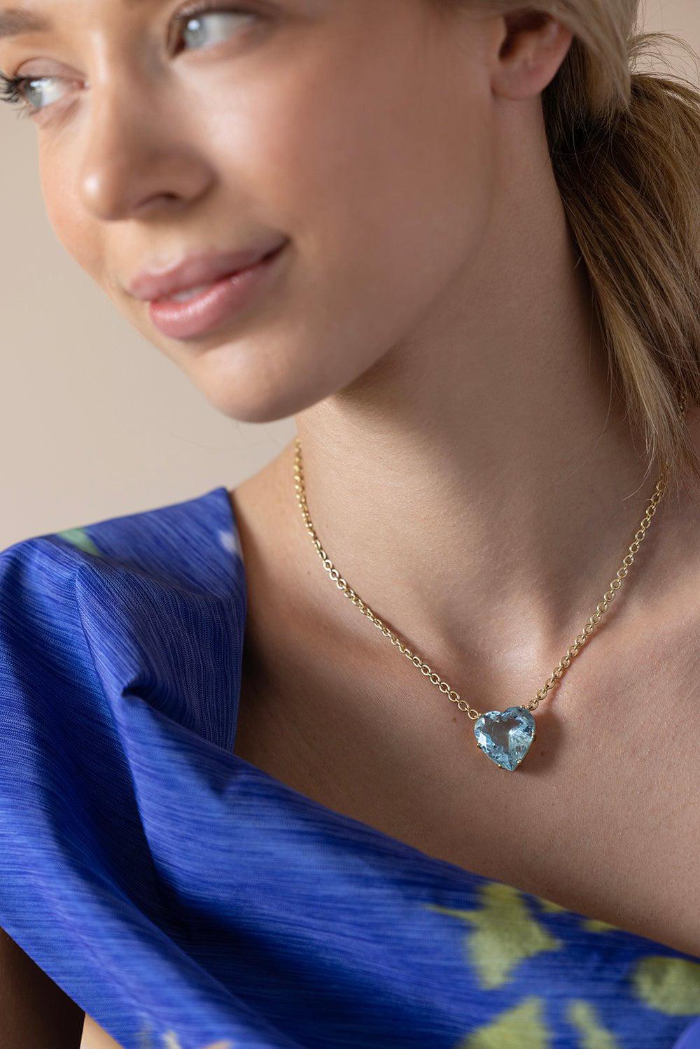 IRENE NEUWIRTH JEWELRY-Aquamarine Heart Necklace-YELLOW GOLD