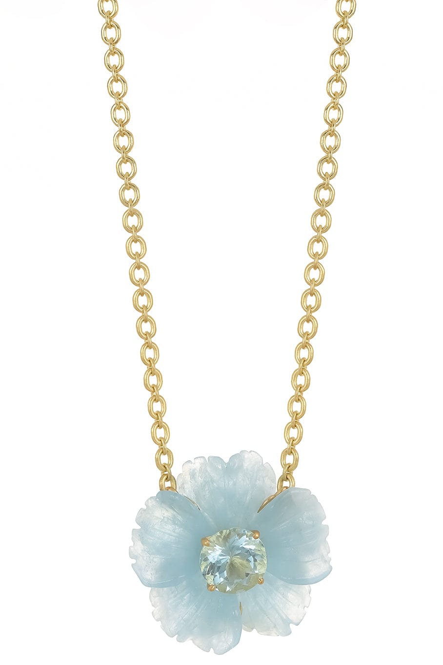 IRENE NEUWIRTH JEWELRY-Aquamarine Tropical Flower Necklace-YELLOW GOLD