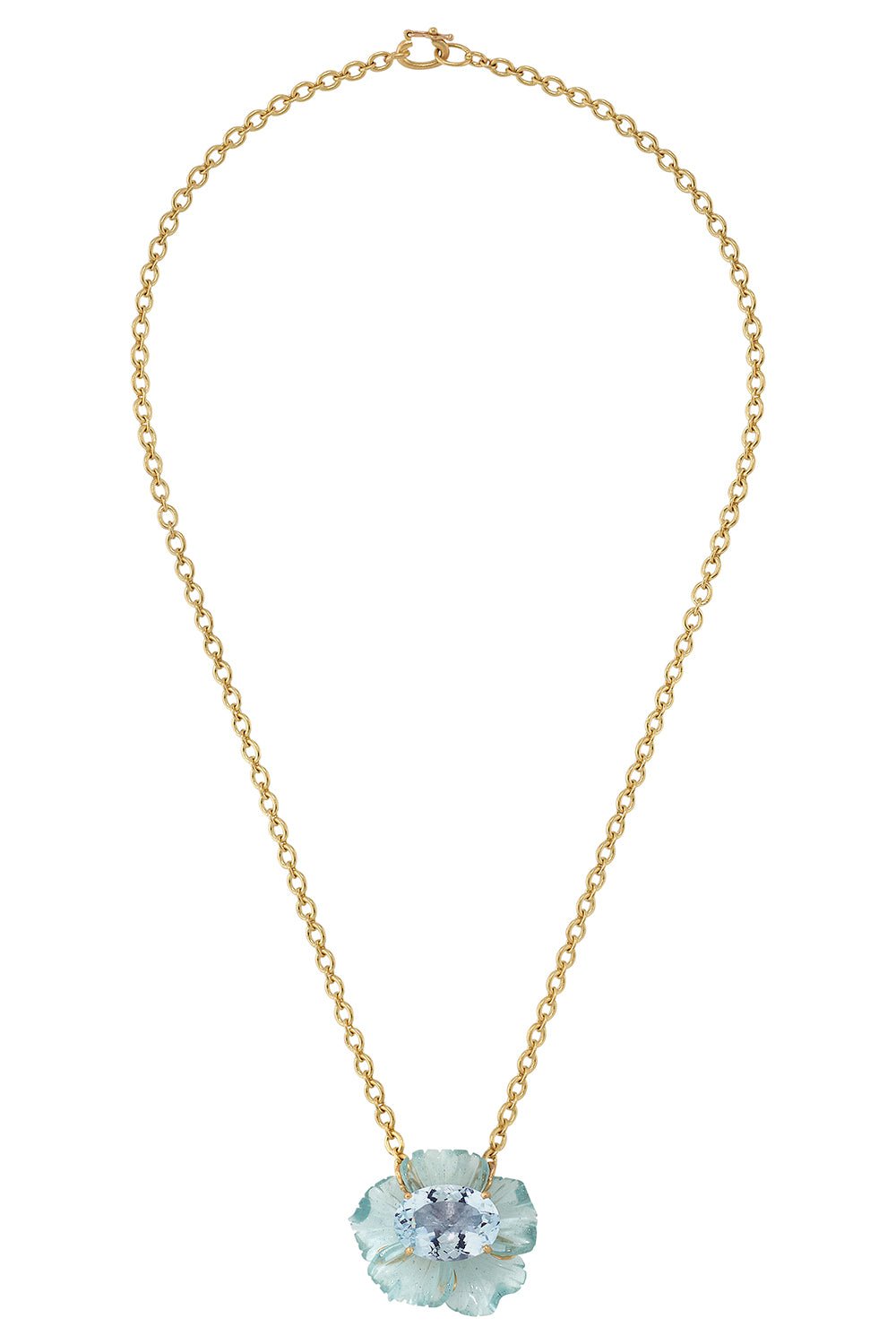 IRENE NEUWIRTH JEWELRY-Aquamarine Tropical Flower Necklace-YELLOW GOLD