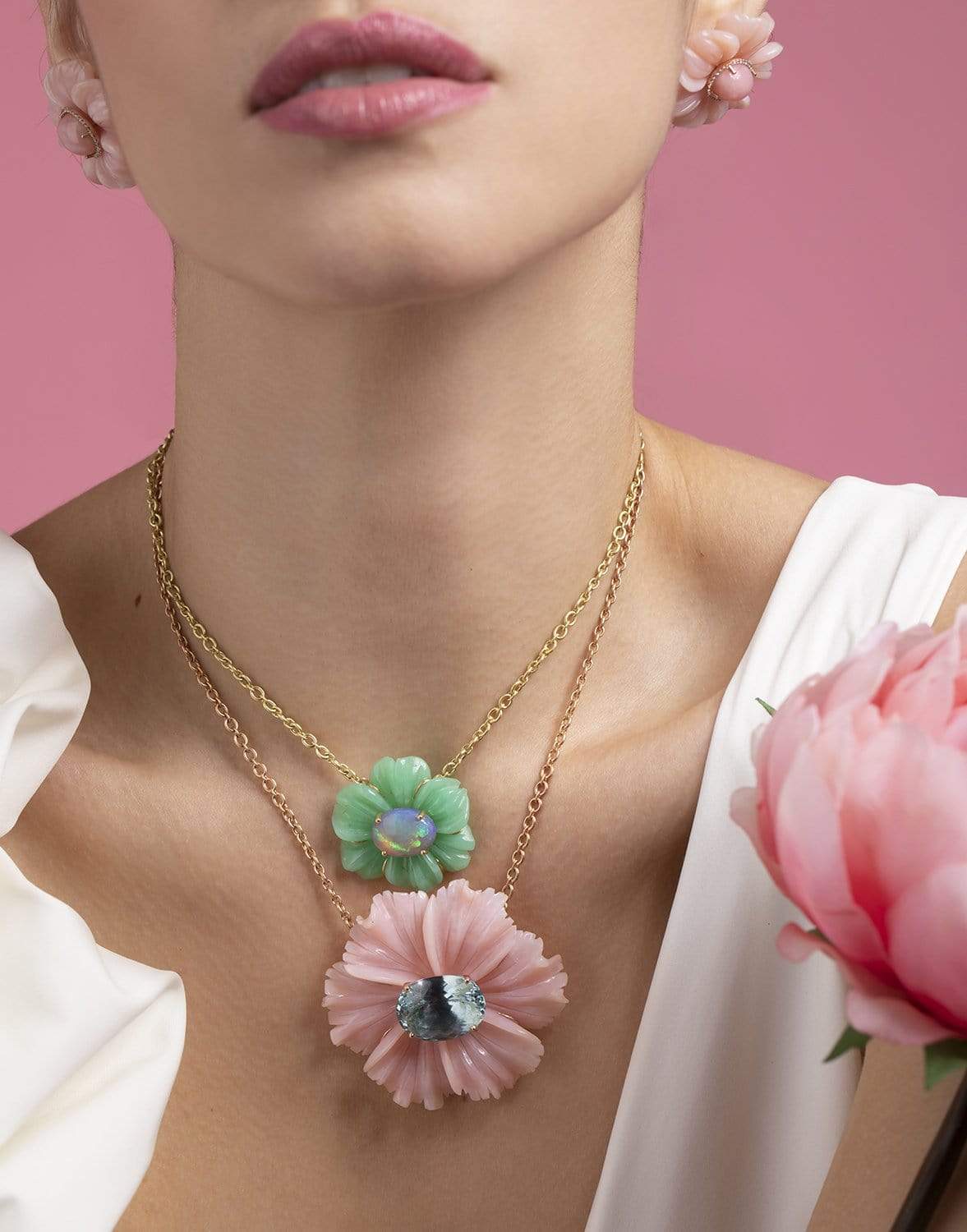 IRENE NEUWIRTH JEWELRY-Chrysoprase Carved Tropical Flower-YELLOW GOLD