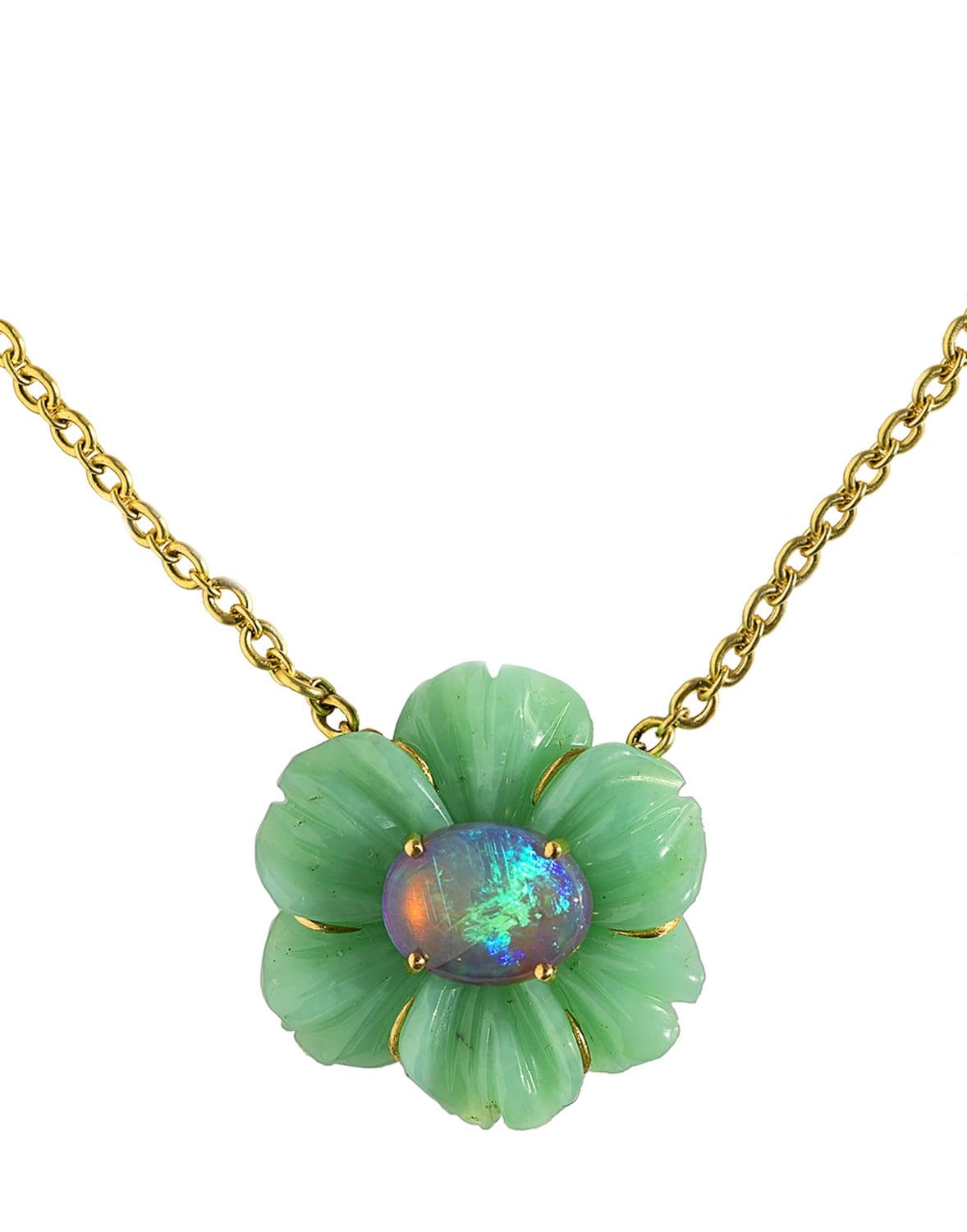 IRENE NEUWIRTH JEWELRY-Chrysoprase Carved Tropical Flower-YELLOW GOLD