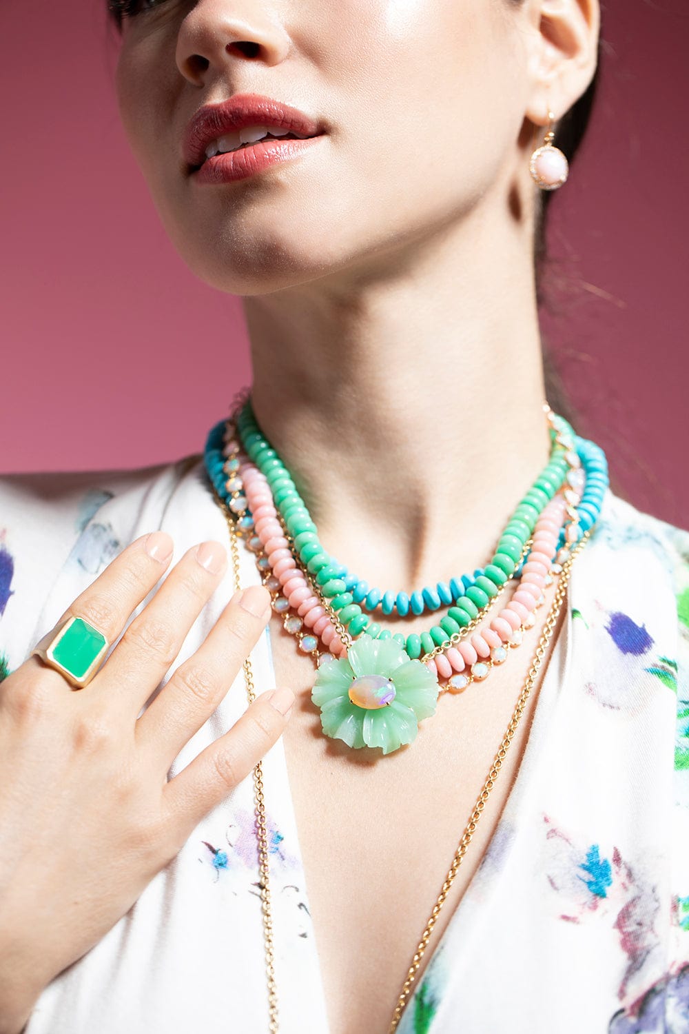 IRENE NEUWIRTH JEWELRY-Chrysoprase Tropical Flower Necklace-YELLOW GOLD