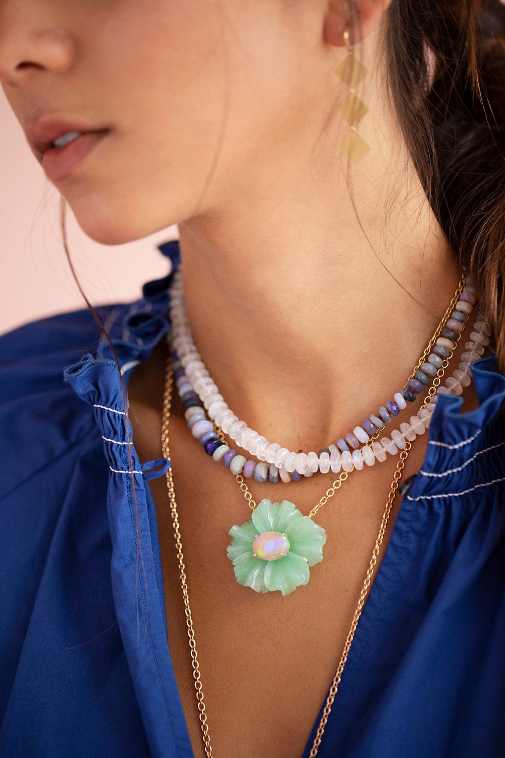 IRENE NEUWIRTH JEWELRY-Chrysoprase Tropical Flower Necklace-YELLOW GOLD